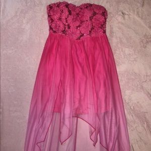 pink strapless high low homecoming dress